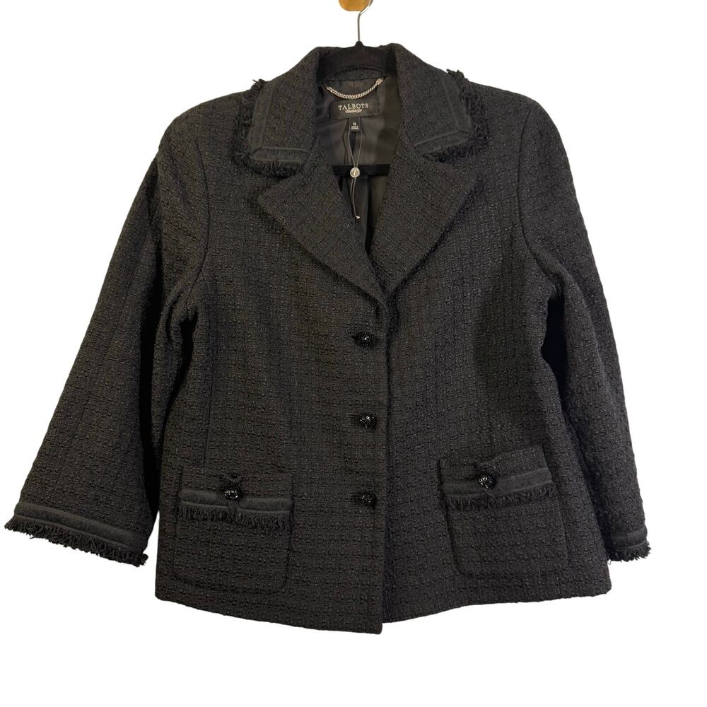 TALBOTS Blazer 12 Tweed 3/4 Sleeve Distressed Hem & Notched Lapel Lined NWOT